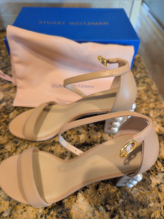 Stuart Weitzman Shoes - Stuart Weitzman Nude Pearl-Accented Heels